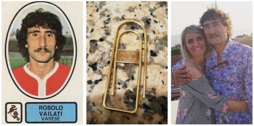 Rosolo Vailati in biancorosso e oggi con la moglie Edda: in mezzo il portasoldi regalato dal Varese Calcio ai giocatori un Natale di oltre quarant'anni fa. Anche grazie a quel dono nacque la storia d'amore dell'indimenticabile Paolo Doto e la sua Stella