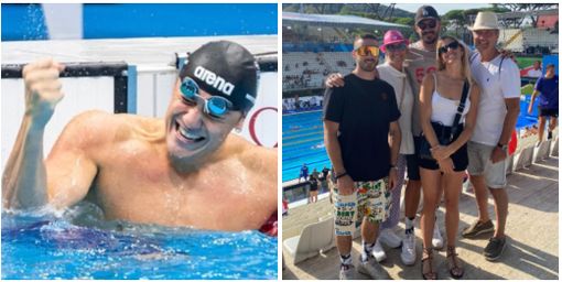 Mamma Alessandra, papà Samuele, il fratello Jacopo, la ragazza Adelaide Radice e un amico di Nicolò Martinenghi al Foro Italico