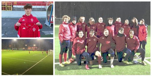 Francesco Mastai, neo arrivo della Juniores dal Como dopo essere cresciuto nel Varese 1910, e le ragazze della squadra femminile che sono entrate nella casa del centro sportivo delle Bustecche