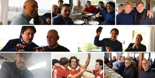 Dall'alto in senso orario Paolillo, mister, ds e dg del Città di Varese, Claudio Milanese e Silvio Papini presenti alla pizzata benefica per aiutare Alessandro Tatti, poi il momento in cui Vito Romaniello ed Enzo Rosa chiamano il bomber in cura, quindi le foto di un tavolo al Volo a Vela e quelle dell'ex attaccante con la maglia del Varese e oggi (foto Ezio Macchi) Dall'alto in senso orario Paolillo, mister, ds e dg del Città di Varese, Claudio Milanese e Silvio Papini presenti alla pizzata benefica per aiutare Alessandro Tatti, poi il momento in cui Vito Romaniello ed Enzo Rosa chiamano il bomber in cura, quindi le foto di un tavolo al Volo a Vela e quelle dell'ex attaccante con la maglia del Varese e oggi (foto Ezio Macchi)