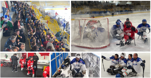 Sport ed emozioni all'Acinque Ice Arena per il para ice hockey e la sfida tra l'Italia e il Canada