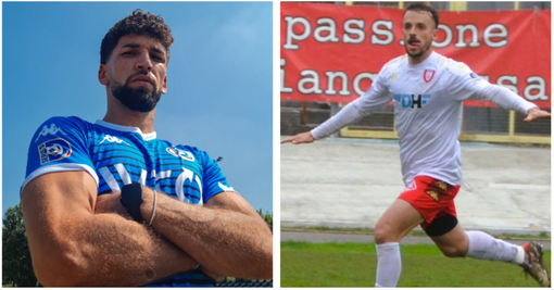Luka Tomaš e Tommaso Tentoni - nell'immagine dopo il gol decisivo nell'1-0 al Vado - due acquisti top per la Varesina (foto Desenzano Calcio ed Ezio Macchi) Luka Tomaš e Tommaso Tentoni - nell'immagine dopo il gol decisivo nell'1-0 al Vado - due acquisti top per la Varesina (foto Desenzano Calcio ed Ezio Macchi)