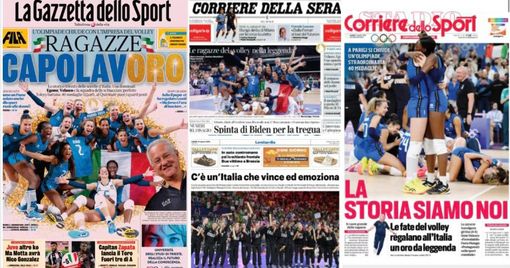 Alcune delle prime pagine con cui l'Italia celebra oggi le ragazze del volley campionesse olimpiche Alcune delle prime pagine con cui l'Italia celebra oggi le ragazze del volley campionesse olimpiche