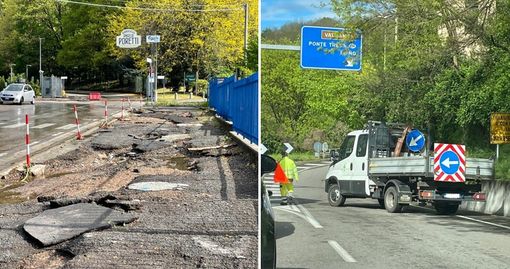L'area fuori il birrificio Poretti e l'accesso bloccato alla Statale della Valganna
