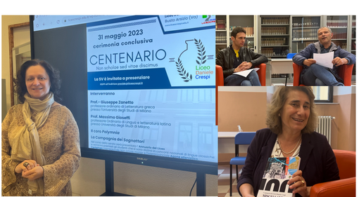 Pronti al centenario del liceo. Nella foto grande la dirigente Cristina Boracchi, poi Davide Ferrè e Michele Trapani, quindi Marcella Colombo