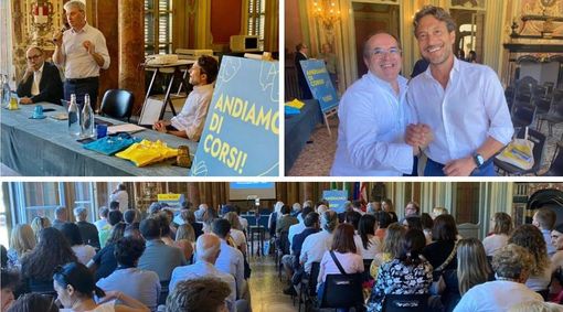 Il sindaco Galimberti accanto all'assessore Laforgia durante la presentazione del "nuovo" Varese Corsi. Qui sopra Marcello Vitella, che rappresenta i raggruppamento di imprese Yop!, Consel e Florida vincitore del bando di gestione, insieme a Denis Buosi che terrà un corso di pasticceria