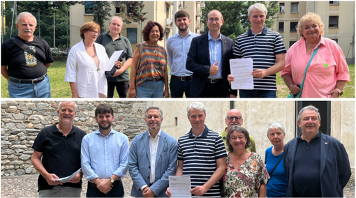 Le firme dei due nuovi patti di quartiere tra sindaco e amministrazione con il consiglio di quartiere 2 (più in basso al Castello di Masnago) e il consiglio di quartiere 8 in Vialetto Cascina Oeur (prima foto in alto), un'area verde con campi sportivi nei pressi di viale Valganna