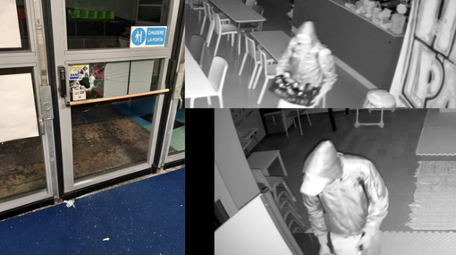 Il danno subito dalla sede di Happy Park Varese e le immagini del ladro che è entrato la notte scorsa