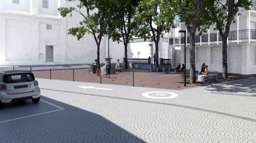 Il redering di come sarà la nuova piazza San Maurizio a Vedano Olona