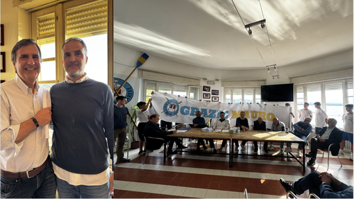 Il "passaggio di consegne" tra Morello e Consonni e lo striscione di saluto a Mauro Morello Il "passaggio di consegne" tra Morello e Consonni e lo striscione di saluto a Mauro Morello