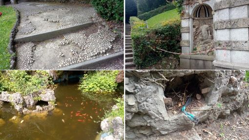 Gradini rotti, statua danneggiata, acqua sporca e cavi scoperti ai Giardini Estensi di Varese