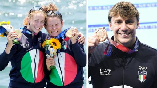 Le foto postate dal ministro Giorgetti (a sinistra Valentina Rodini e Federica Cesarini d'oro nel doppio pl e a destra Nicolò Martinenghi di bronzo nei 100 rana) insieme al messaggio rivolto ai campioni Le foto postate dal ministro Giorgetti (a sinistra Valentina Rodini e Federica Cesarini d'oro nel doppio pl e a destra Nicolò Martinenghi di bronzo nei 100 rana) insieme al messaggio rivolto ai campioni