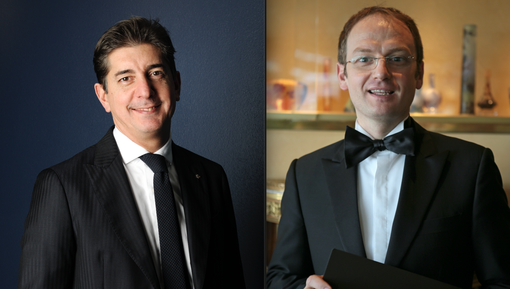 A sinistra Nicola Dell'Agnolo, Direttore di Sala de "Il Luogo di Aimo e Nadia", due stelle Michelin di Milano; a destra Simone Pinoli, Restaurant Manager de “La Pergola” di Roma dello Chef tre stelle Michelin Heinz Beck