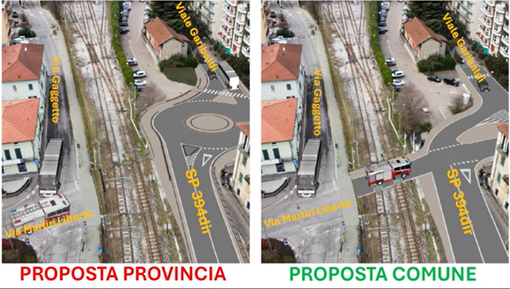 La cartina mostrata in consiglio comunale a Laveno Mombello con le due viabilità a confronto