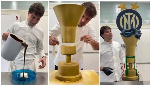 Andrea Buosi con la sua opera interamente di cioccolato Andrea Buosi con la sua opera interamente di cioccolato