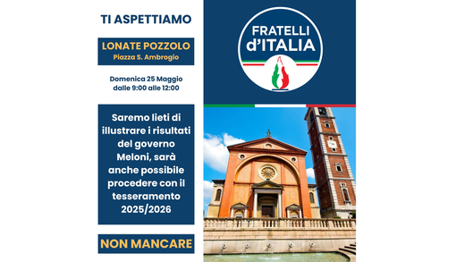 Fratelli d’Italia Lonate Pozzolo, domenica mattina gazebo in piazza Sant’Ambrogio
