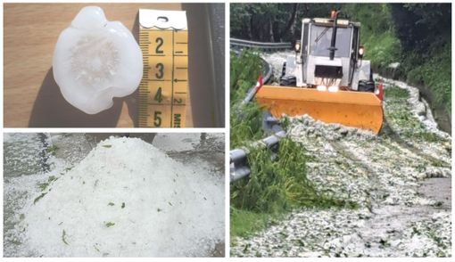 Cumuli di grandine al Ristorante Sciovia Forcora e un chicco di 4 centimetri a Gozzano, nel vicino Piemonte