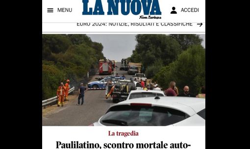 Così l'edizione online della Nuova Sardegna dà la notizia della tragedia