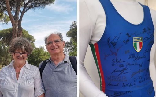 Rosangela De Taddeo, Leonardo Binda e il body della Di-Bi prodotto nel 1980 e autografato dagli atleti olimpici italiani Rosangela De Taddeo, Leonardo Binda e il body della Di-Bi prodotto nel 1980 e autografato dagli atleti olimpici italiani