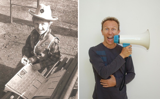 Un giovanissimo Militello con l'album di figurine Panini e, oggi, con gli attrezzi del mestiere