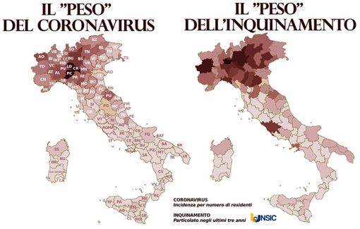Covid-19 e inquinamento: la mappa mette a confronto diffusione del virus e aria inquinata