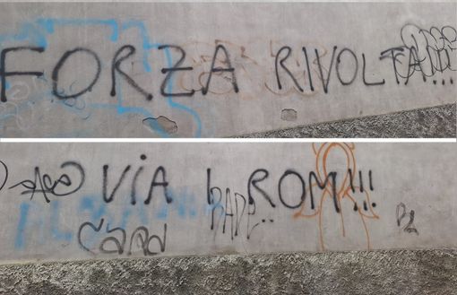 Scritte a Busto sul caso di Lonate: «Via i Rom, forza Rivolta» Scritte a Busto sul caso di Lonate: «Via i Rom, forza Rivolta»