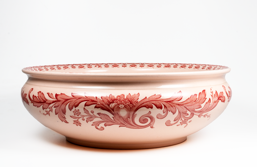 SERVIZIO IGIENICO DA CAMERA CON DECORO A FIORI E FRUTTA SU FONDO ROSATO