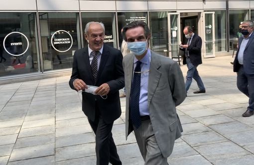 Renzo Oldani e Attilio Fontana stamattina alla presentazione del Grande Trittico Lombardo all'auditorium di Palazzo Lombardia