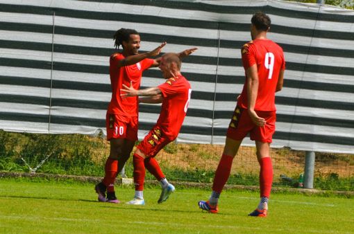 Barzotti-Malinverno in festa dopo un gol (foto Ezio Macchi)