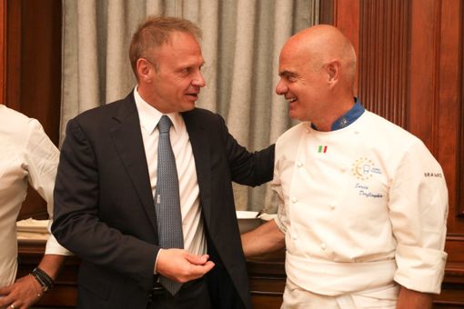 Il Ministro Francesco Lollobrigida e lo Chef Enrico Derflingher