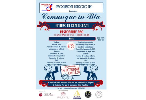 "Comunque il blu", domenica il pranzo di beneficenza dell'associazione Articolo Tre