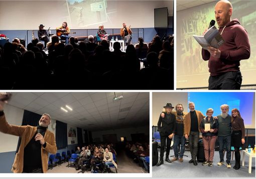 La presentazione sopra, il sindaco Baroffio, Moretti che fa un selfie con la folla, foto finale sul palco La presentazione sopra, il sindaco Baroffio, Moretti che fa un selfie con la folla, foto finale sul palco