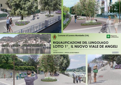 Il redering di come sarà il nuovo viale De Angeli a Laveno Mombello dopo i lavori di riqualificazione Il redering di come sarà il nuovo viale De Angeli a Laveno Mombello dopo i lavori di riqualificazione