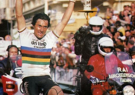 Beppe Saronno sul traguardo di Sanremo Beppe Saronno sul traguardo di Sanremo