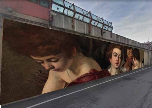 Un murales di Andrea Ravo Mattoni dedicato a Caravaggio per cambiare il volto dei Miogni