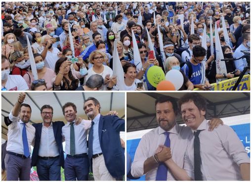 FOTO e VIDEO. Bagno di folla per Salvini a Varese: «Bianchi è il cambiamento. Se vinciamo al secondo turno mi incazzo»