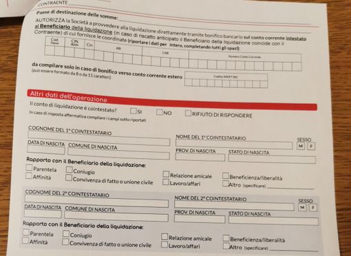 Il modulo ricevuto via posta dalla cittadina di Casciago