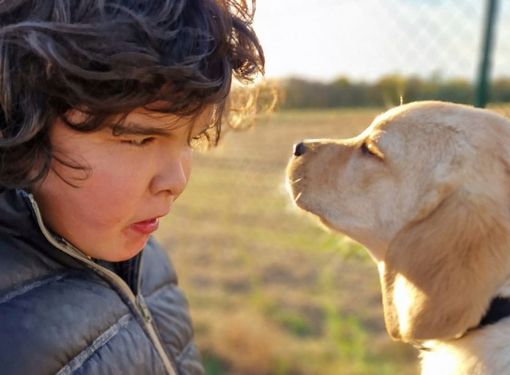 Giorgio con il cucciolo di labrador Bea