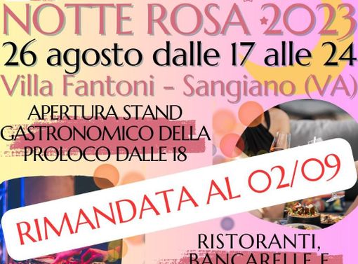 Rinviata a settimana prossima la "Notte Rosa 2023" di Sangiano Rinviata a settimana prossima la "Notte Rosa 2023" di Sangiano