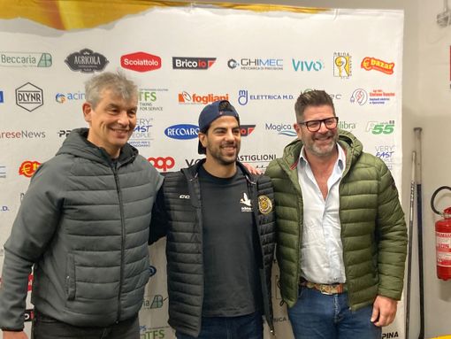 Il ds Matteo Malfatti, Hector Majul (29 anni) e il presidente Carlo Bino