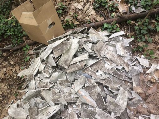 FOTO. Amianto abbandonato nei boschi tra Laveno e Leggiuno: «Ennesimo ritrovamento, punire gli incivili»