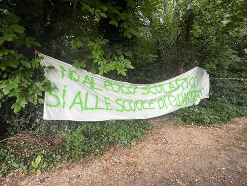 FOTO. Gli attivisti del comitato "Salviamo gli alberi di Gallarate" bloccano i lavori del polo scolastico