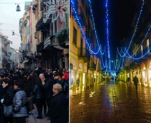 Corso Matteotti cinque anni fa e oggi. L'effetto assembramento di un sabato d'Avvento Corso Matteotti cinque anni fa e oggi. L'effetto assembramento di un sabato d'Avvento