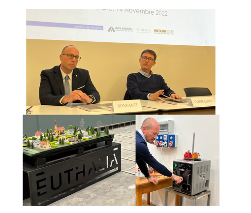 Andrea Bonfanti e Luca Corradini, sotto alcuni momenti di presentazione dell'attività di Euthalia