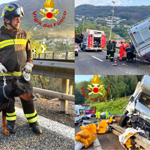 Camper finisce contro le barriere in A9: soccorsi l’autista e il suo cane