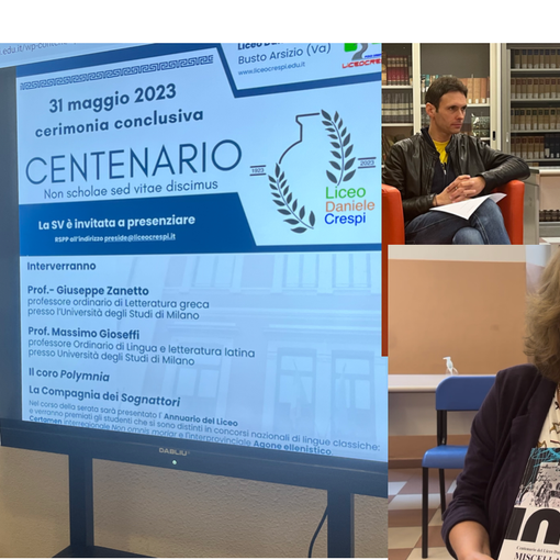 Pronti al centenario del liceo. Nella foto grande la dirigente Cristina Boracchi, poi Davide Ferrè e Michele Trapani, quindi Marcella Colombo