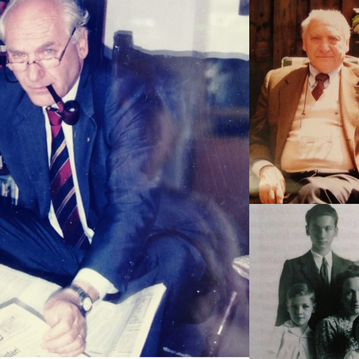 L'ingegner Randi da solo, con la «diletta moglie Carla&quot; e in una foto storica del suo libro - per cortesia della famiglia