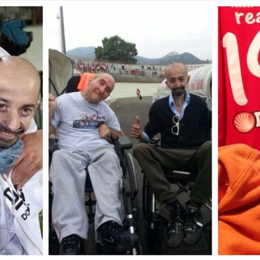 Luca Alfano con Pavoletti, con l'amico Alfredo Luini sulle loro carrozzine accanto alla panchina del Varese e addormentato con la maglia biancorossa sullo sfondo Luca Alfano con Pavoletti, con l'amico Alfredo Luini sulle loro carrozzine accanto alla panchina del Varese e addormentato con la maglia biancorossa sullo sfondo