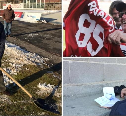 Rinaldo che spala, Rinaldo che prepara le formazioni su un foglietto di carta, Rinaldo con la sua maglia del Varese