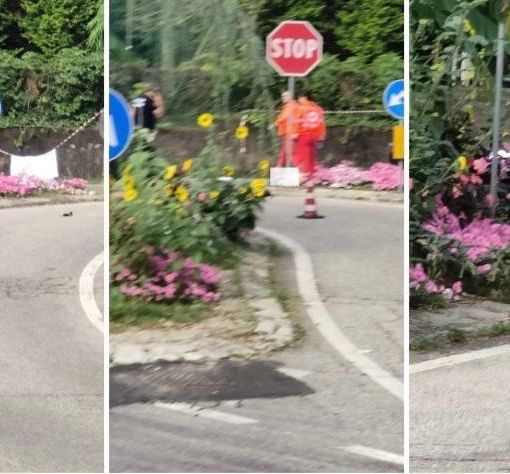 Le foto del tragico incidente con la moto a terra su via Matteotti, all'incrocio con via Toce tra Varese e Casciago